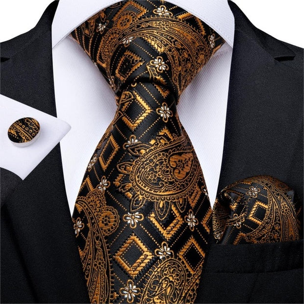 Men’s Decadent Gold & Black Tie Set