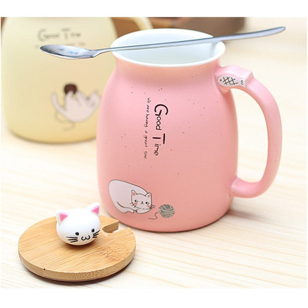 Kitty Mug With Wooden Cover