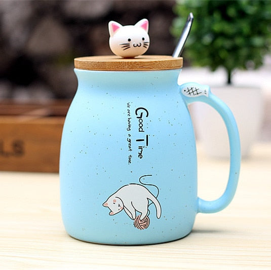 Kitty Mug With Wooden Cover